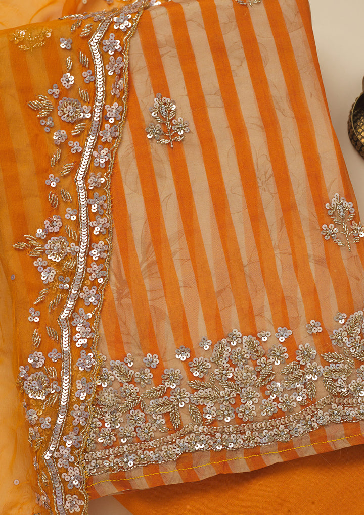 Orange Cutdana Semi Crepe Unstitched Salwar Suit