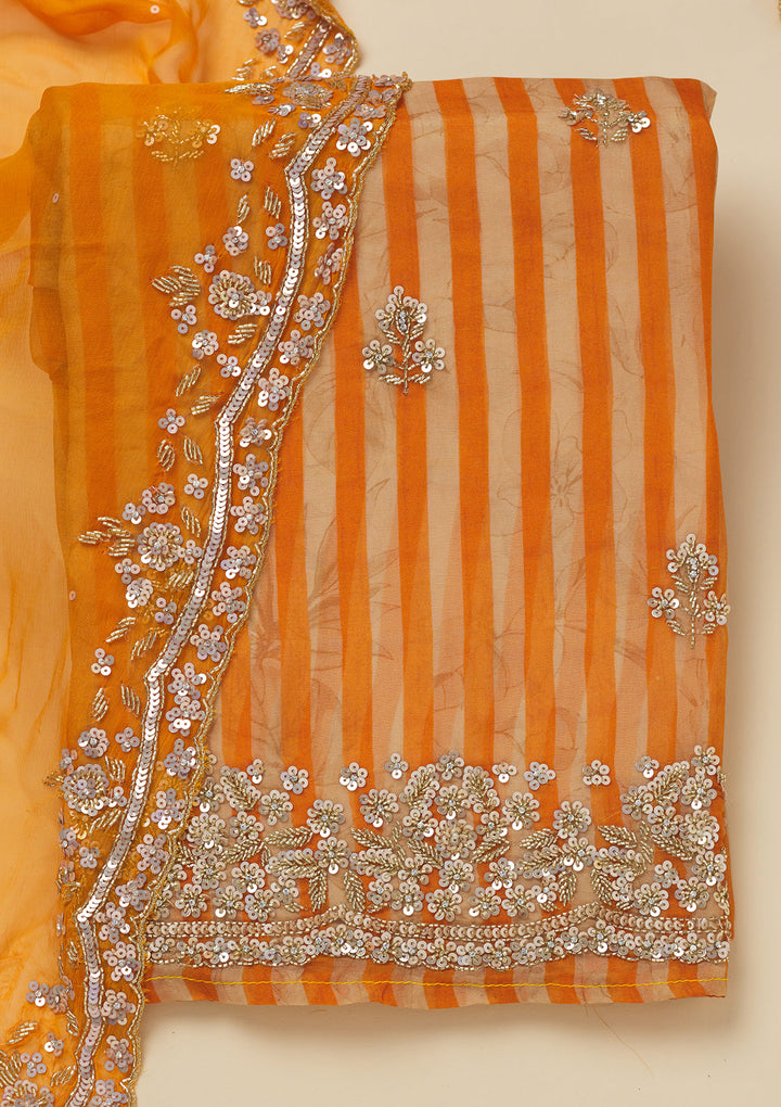 Orange Cutdana Semi Crepe Unstitched Salwar Suit