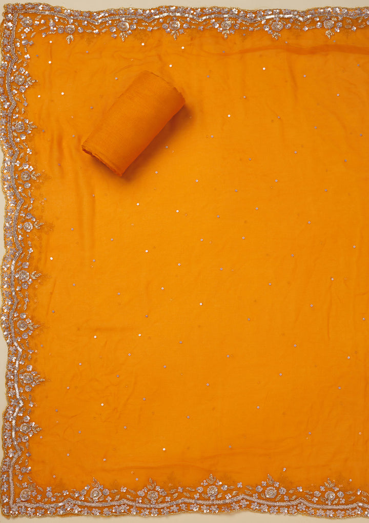 Orange Cutdana Semi Crepe Unstitched Salwar Suit