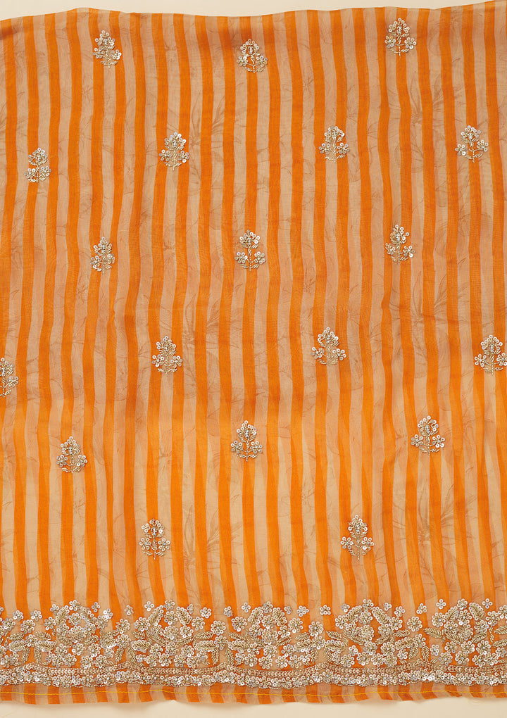 Orange Cutdana Semi Crepe Unstitched Salwar Suit