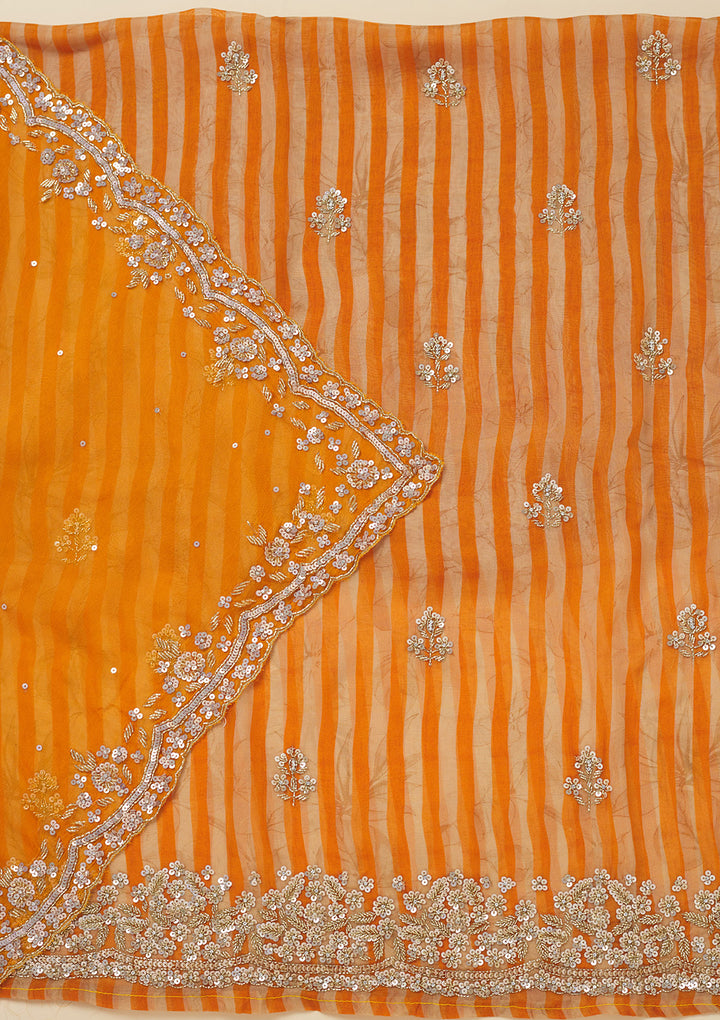 Orange Cutdana Semi Crepe Unstitched Salwar Suit