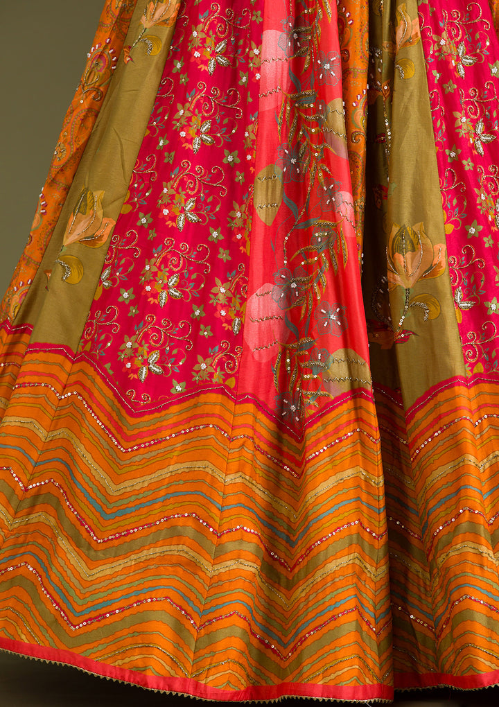 Orange Cutdana Silk Semi Stitched Lehenga