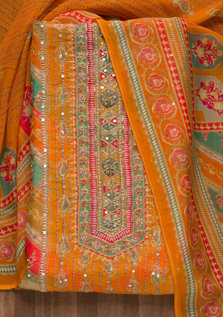 Orange Gotapatti Crepe Unstitched Salwar Suit