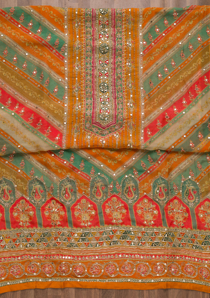 Orange Gotapatti Crepe Unstitched Salwar Suit