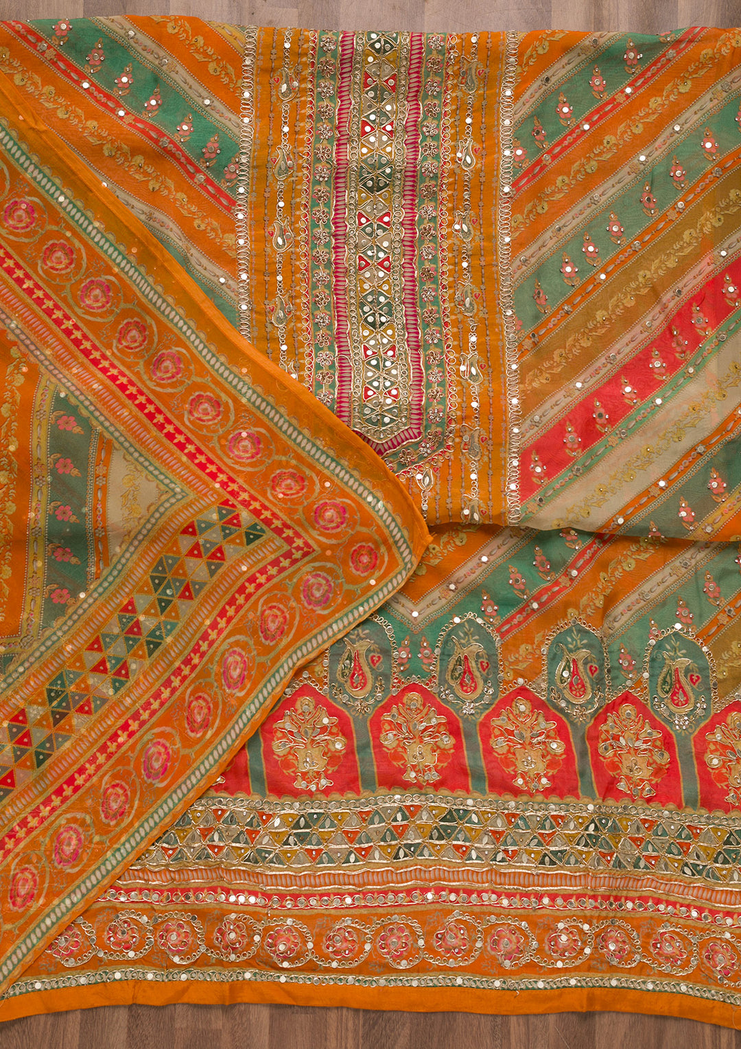 Orange Gotapatti Crepe Unstitched Salwar Suit