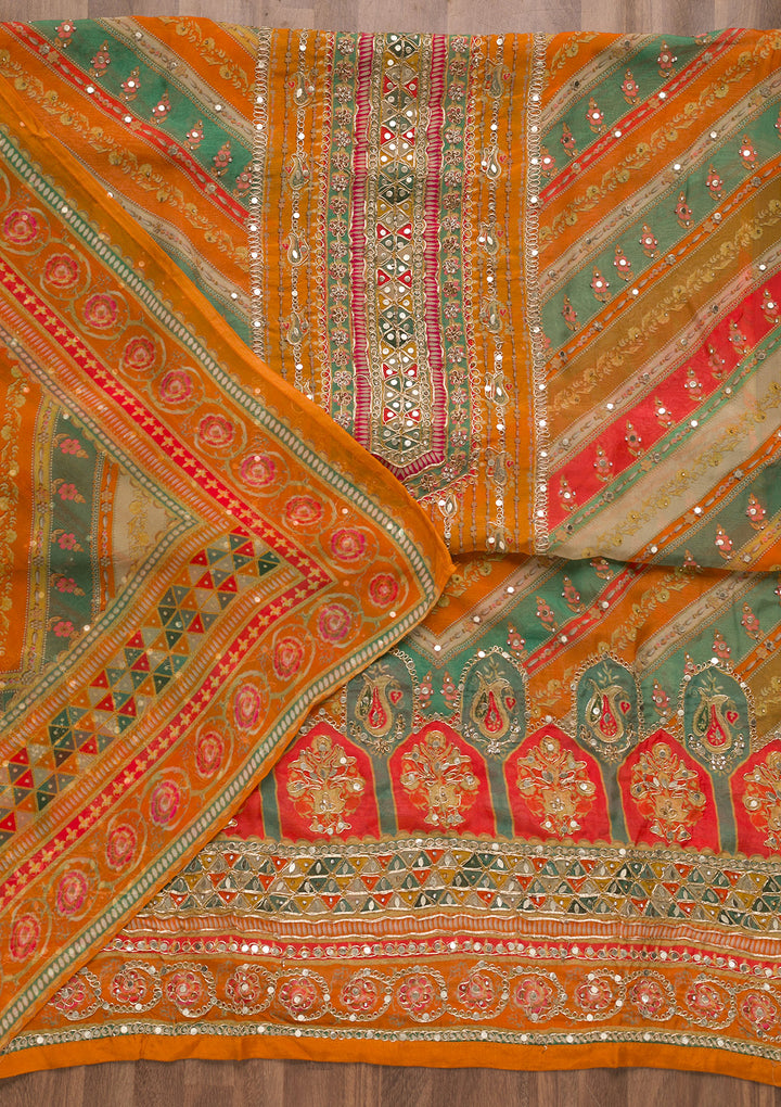 Orange Gotapatti Crepe Unstitched Salwar Suit