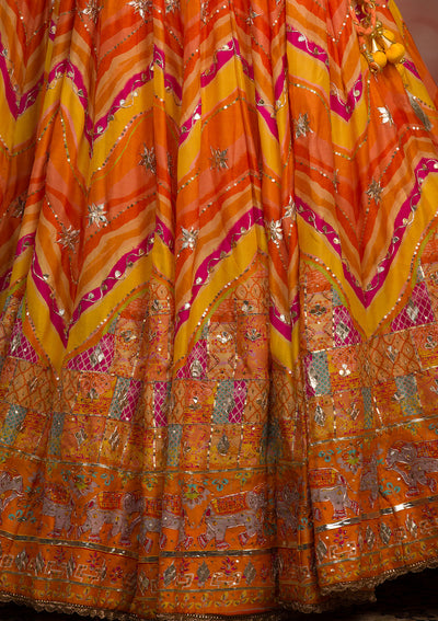 Orange Gotapatti Soft Silk Semi-Stitched Lehenga