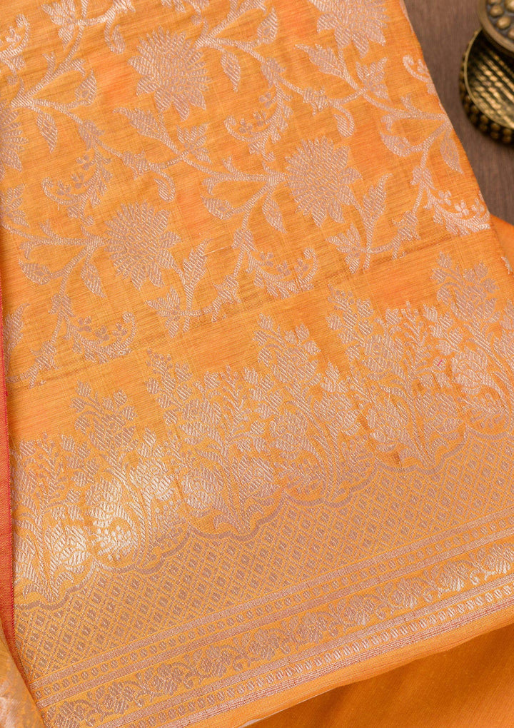Orange Zariwork Banarasi Unstitched Salwar Suit