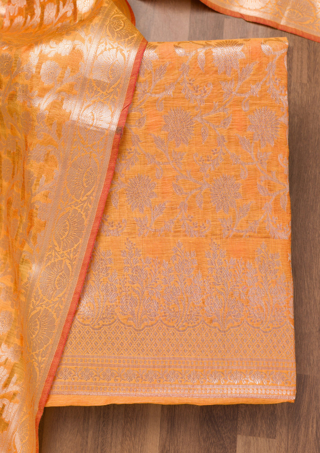 Orange Zariwork Banarasi Unstitched Salwar Suit