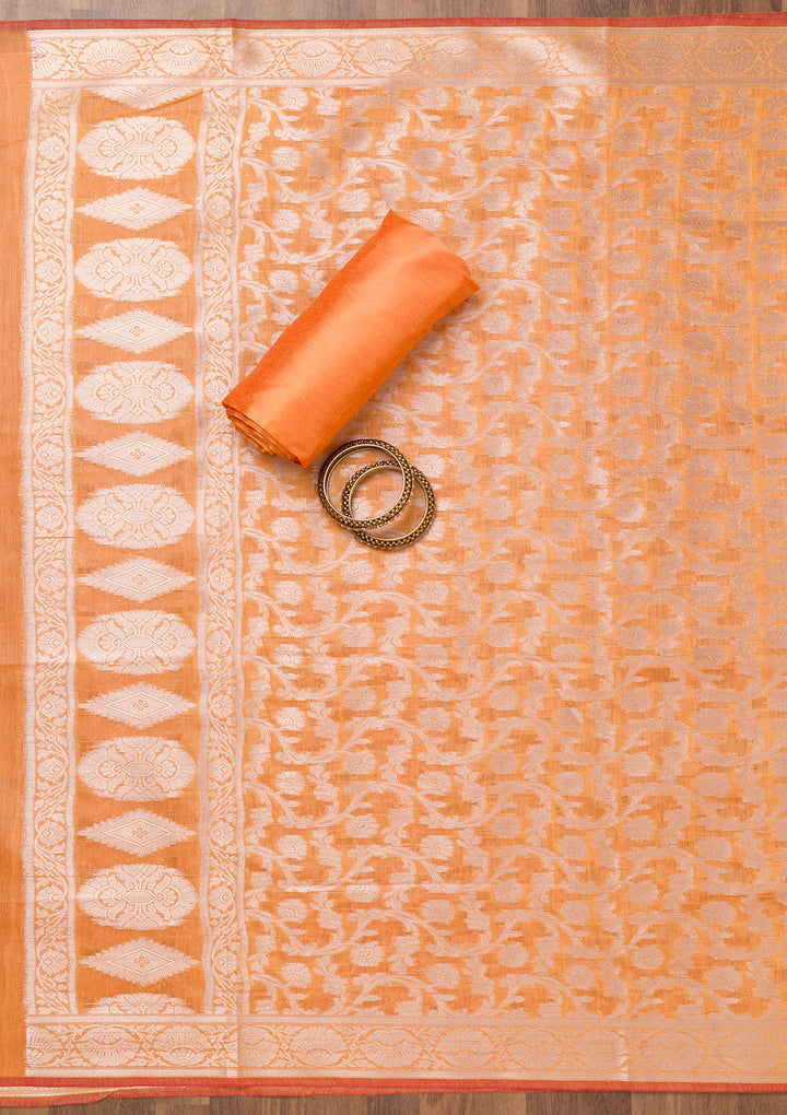 Orange Zariwork Banarasi Unstitched Salwar Suit