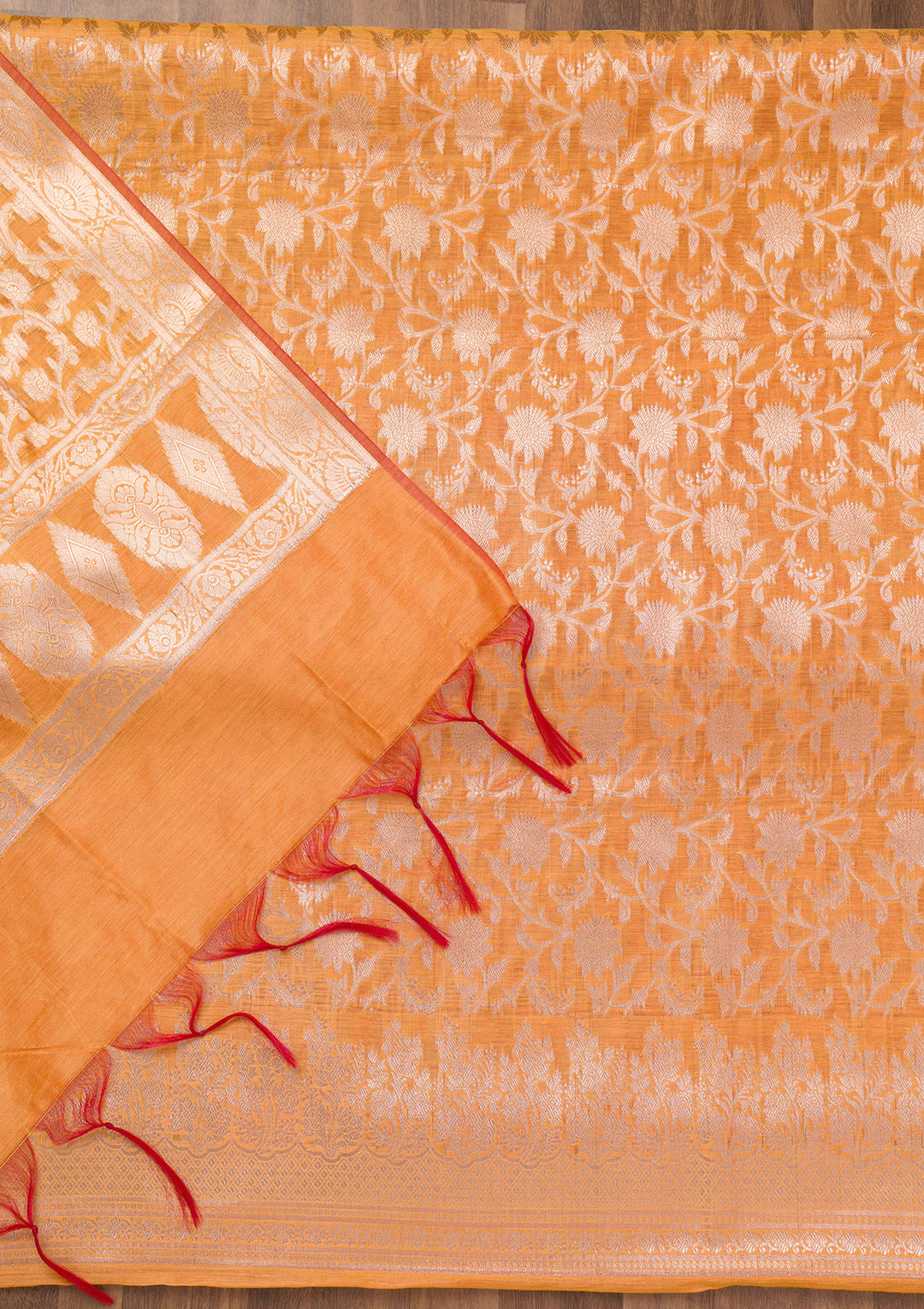 Orange Zariwork Banarasi Unstitched Salwar Suit