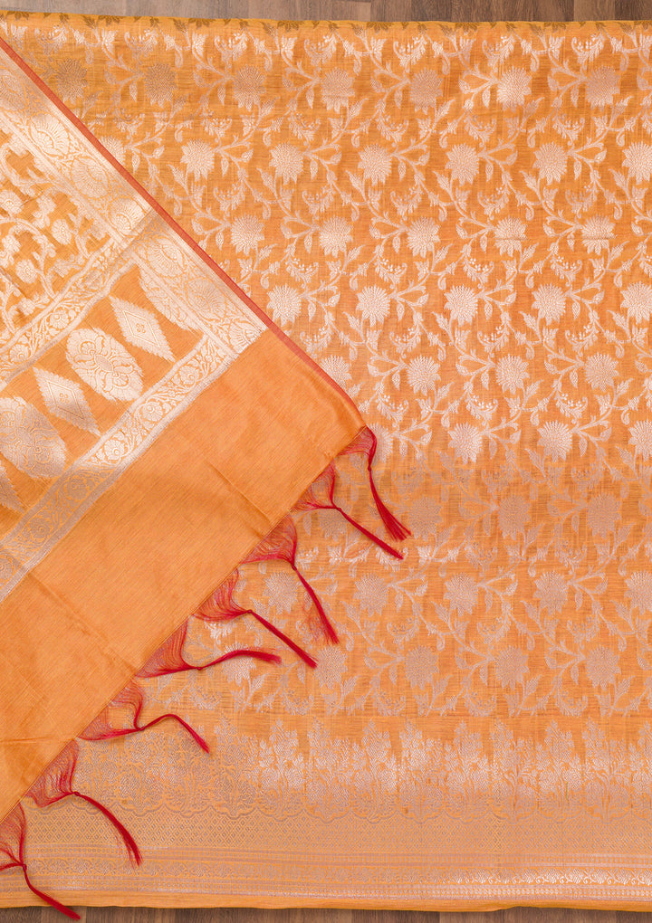 Orange Zariwork Banarasi Unstitched Salwar Suit
