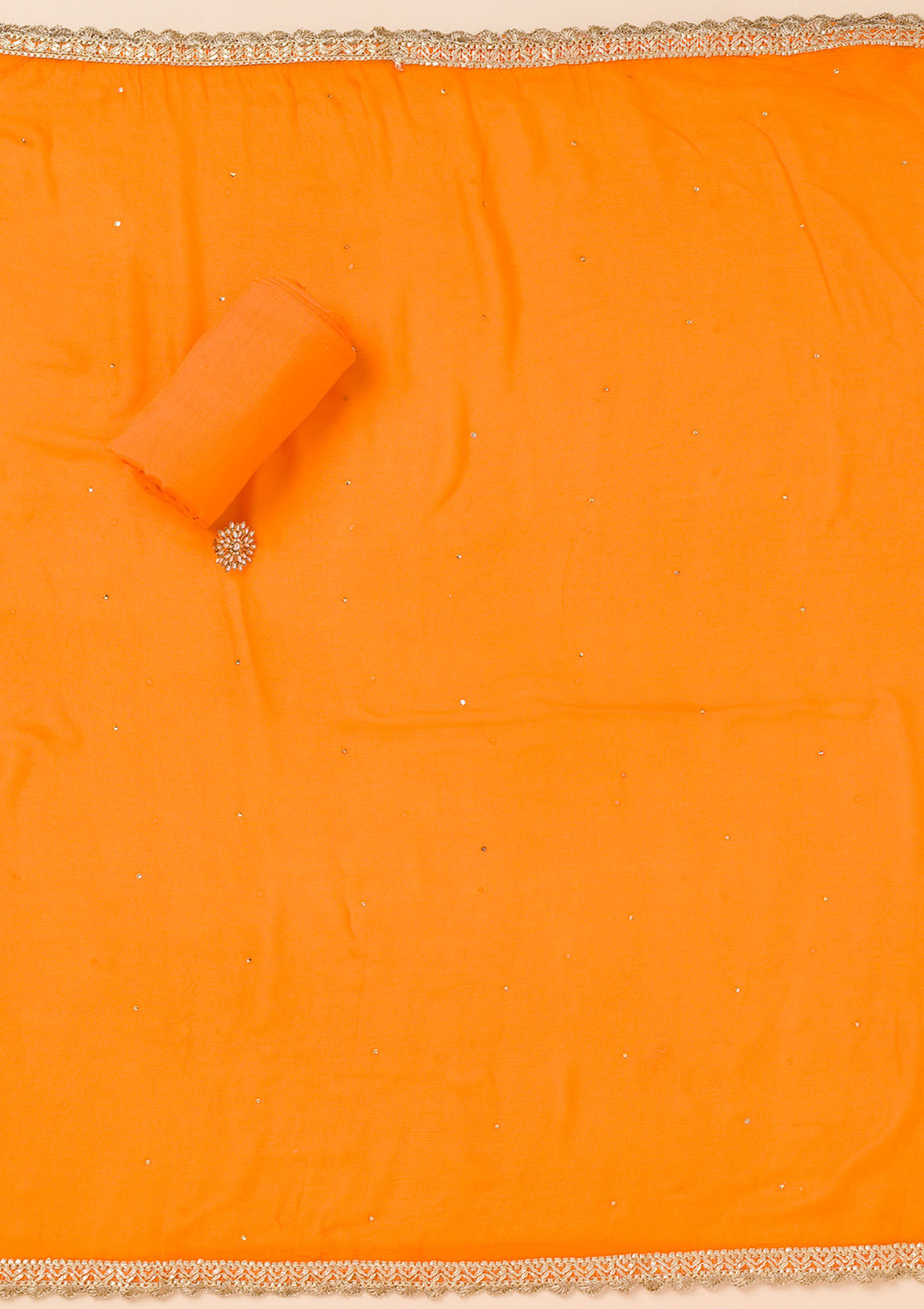 Orange Printed Organza Unstitched Salwar Suit