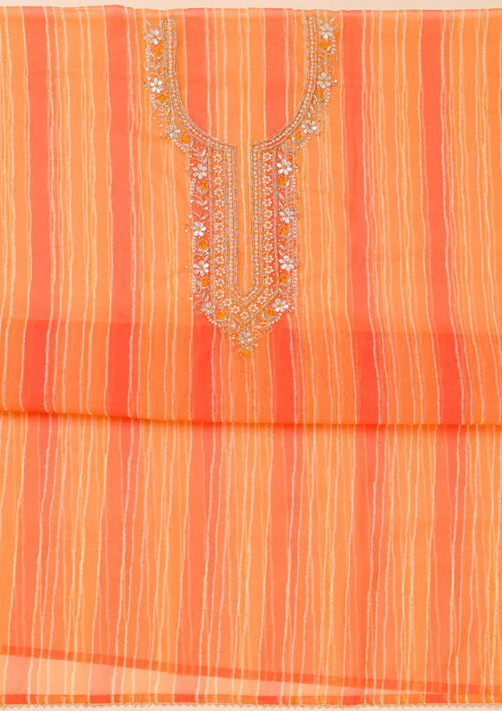 Orange Printed Organza Unstitched Salwar Suit