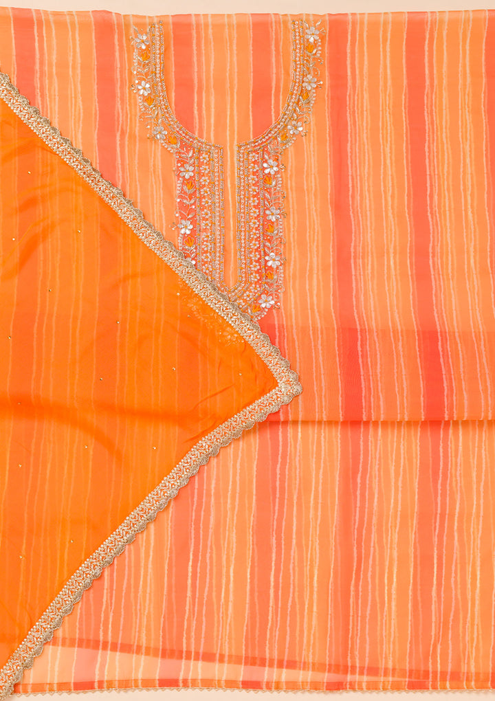 Orange Printed Organza Unstitched Salwar Suit