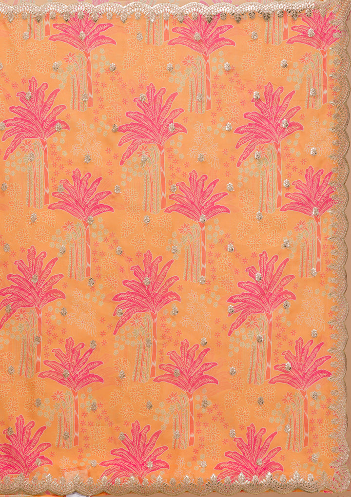Orange Printed Organza Saree