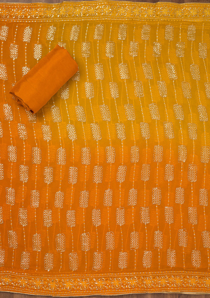 Orange Printed Semi Crepe Unstitched Salwar Suit