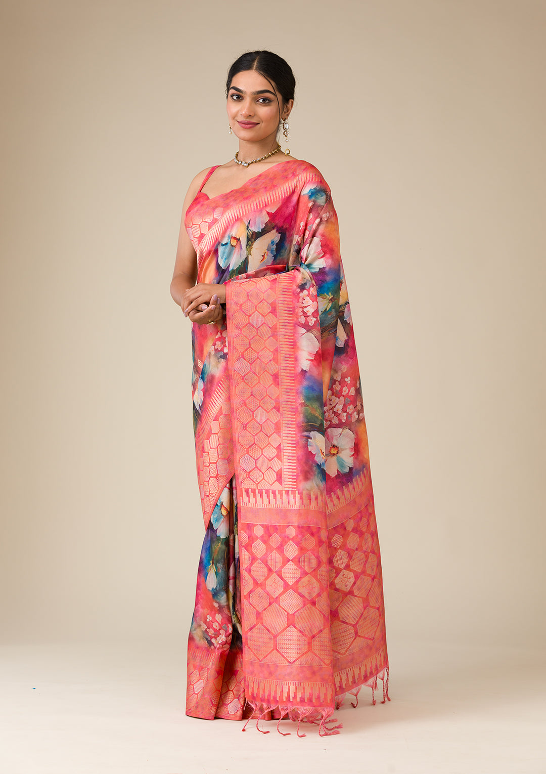 Orange Printed Tissue Saree