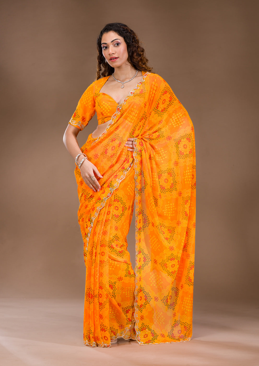 Orange Stonework Georgette Saree