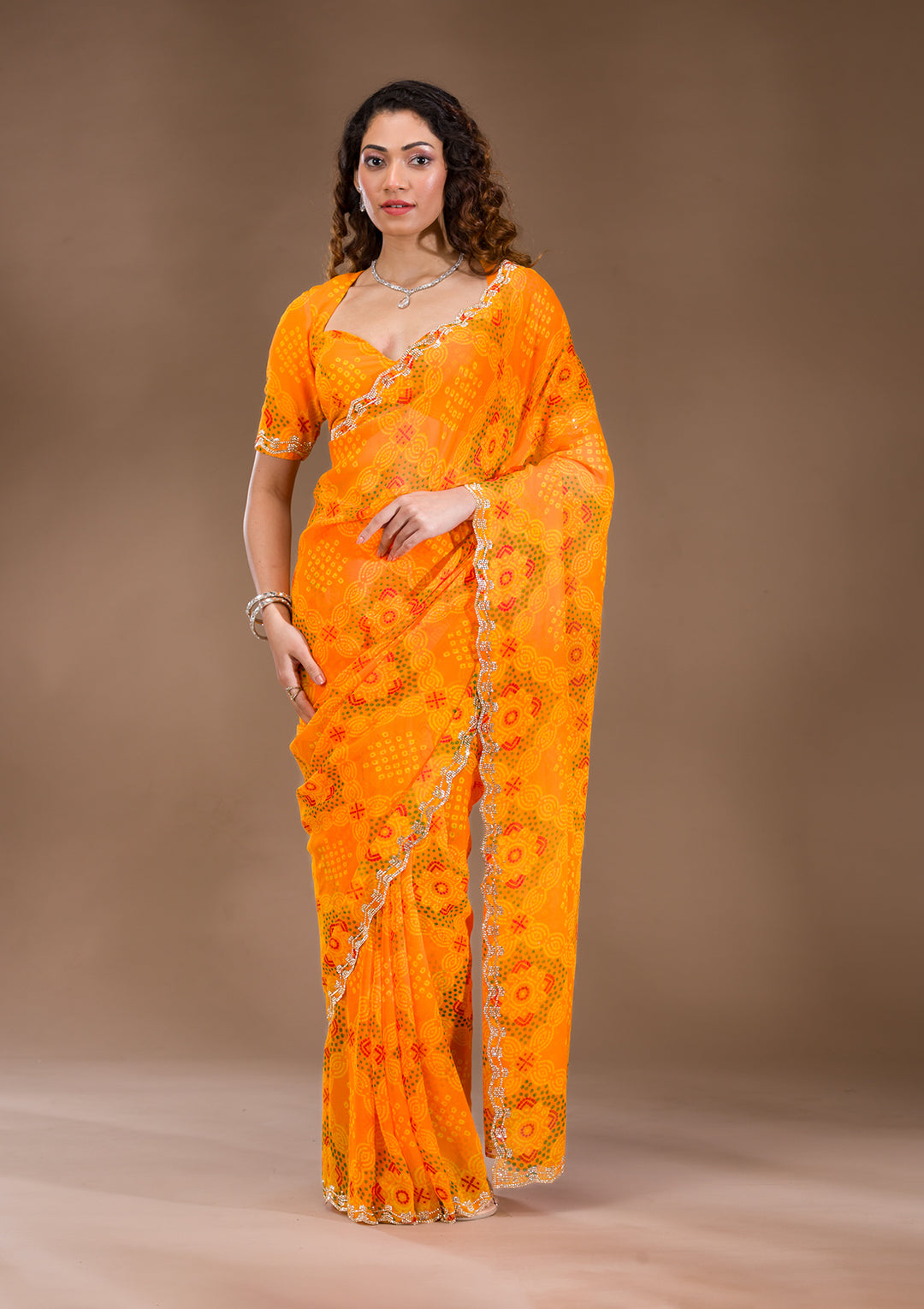 Orange Stonework Georgette Saree