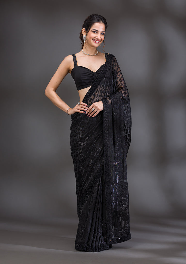 Black Stonework Shimmer Georgette Saree
