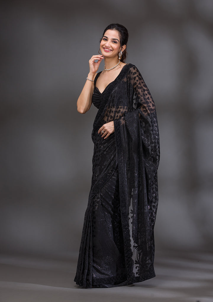 Black Stonework Shimmer Georgette Saree