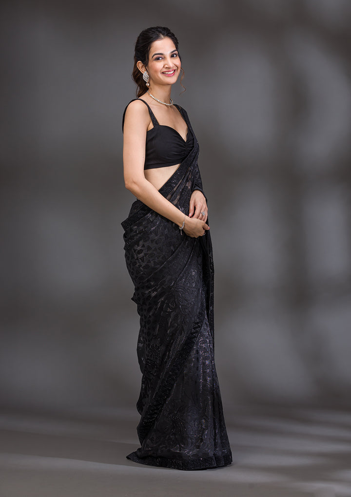 Black Stonework Shimmer Georgette Saree