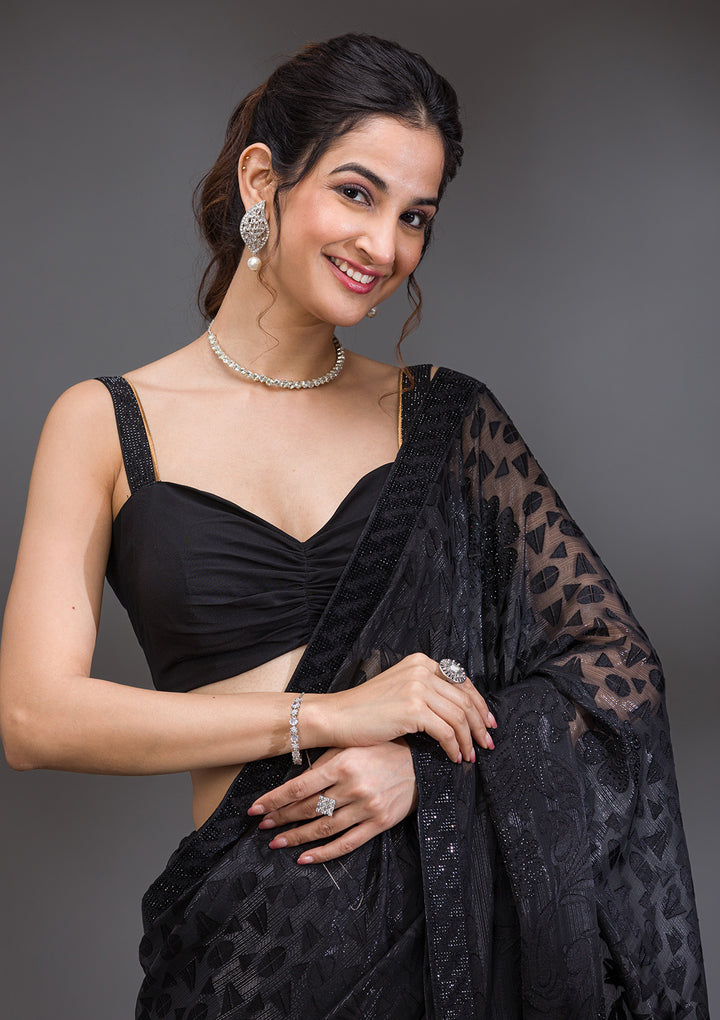 Black Stonework Shimmer Georgette Saree