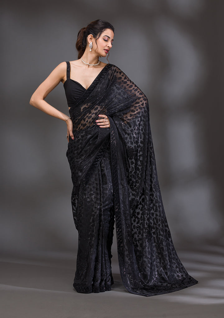 Black Stonework Shimmer Georgette Saree