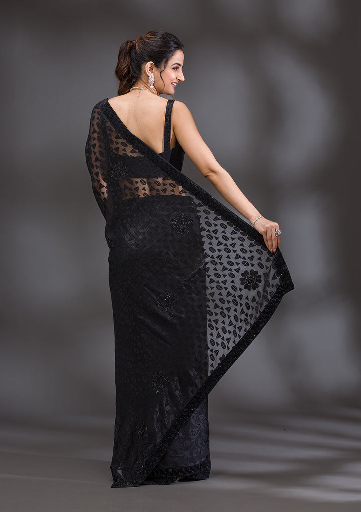 Black Stonework Shimmer Georgette Saree
