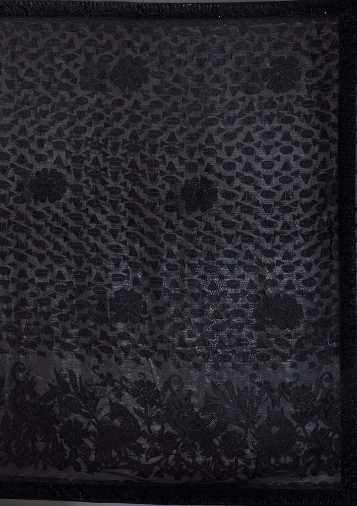 Black Stonework Shimmer Georgette Saree