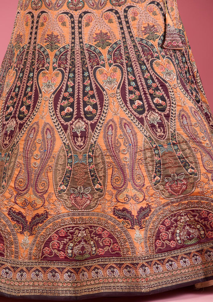 Orange Swarovski Raw Silk Semi Stitched Lehenga