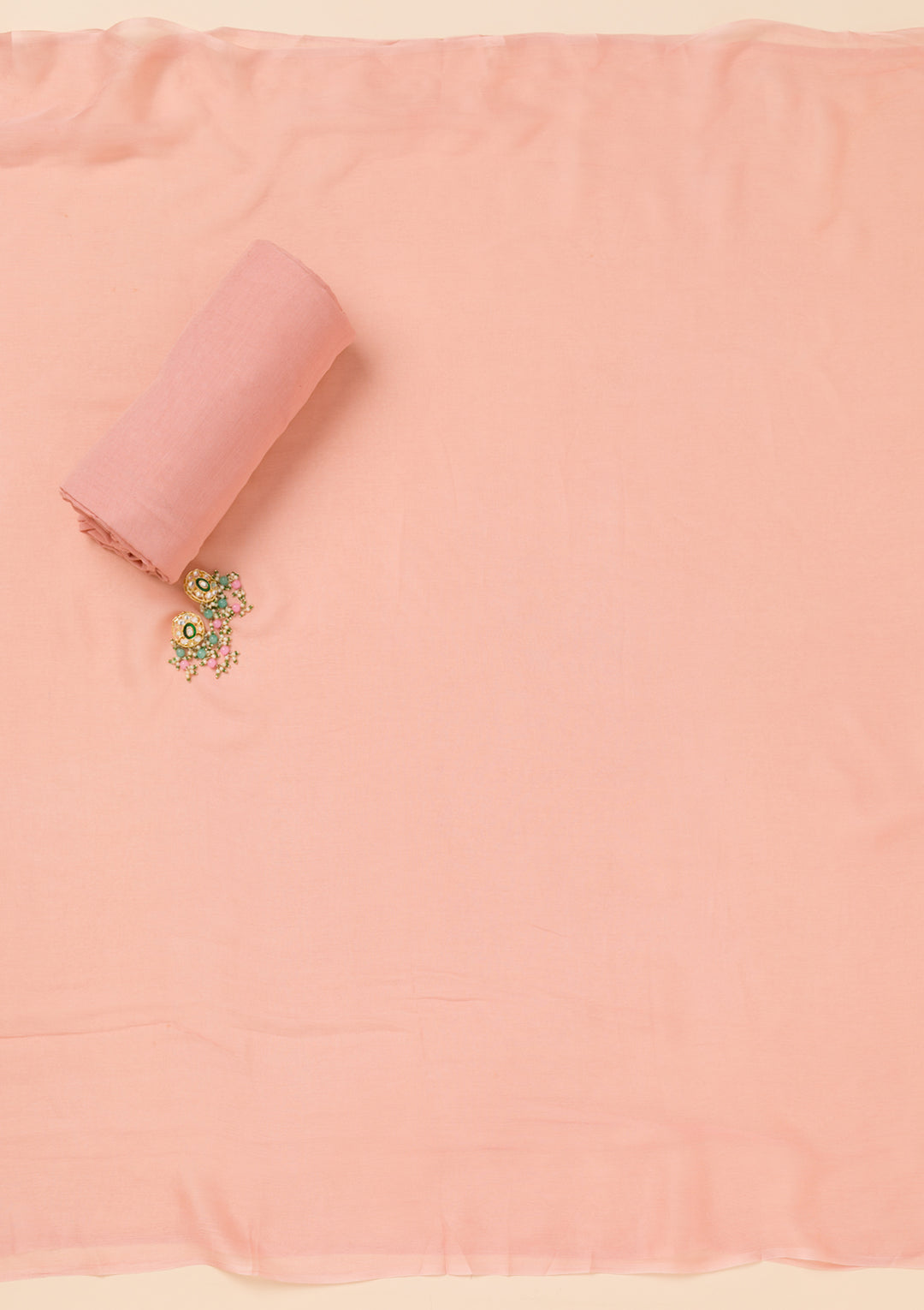 Peach Threadwork Organza Unstitched Salwar Suit