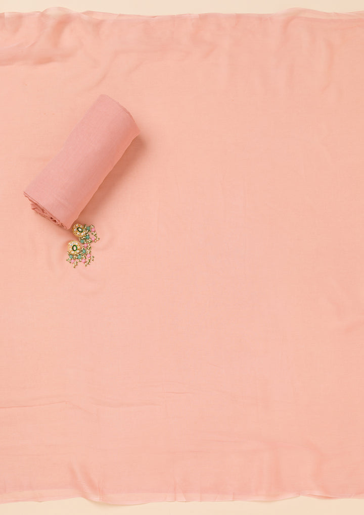 Peach Threadwork Organza Unstitched Salwar Suit
