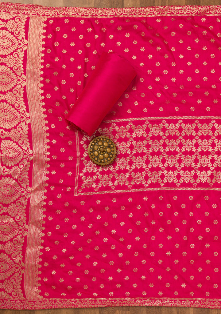 Orange Zariwork Art Silk Unstitched Salwar Suit