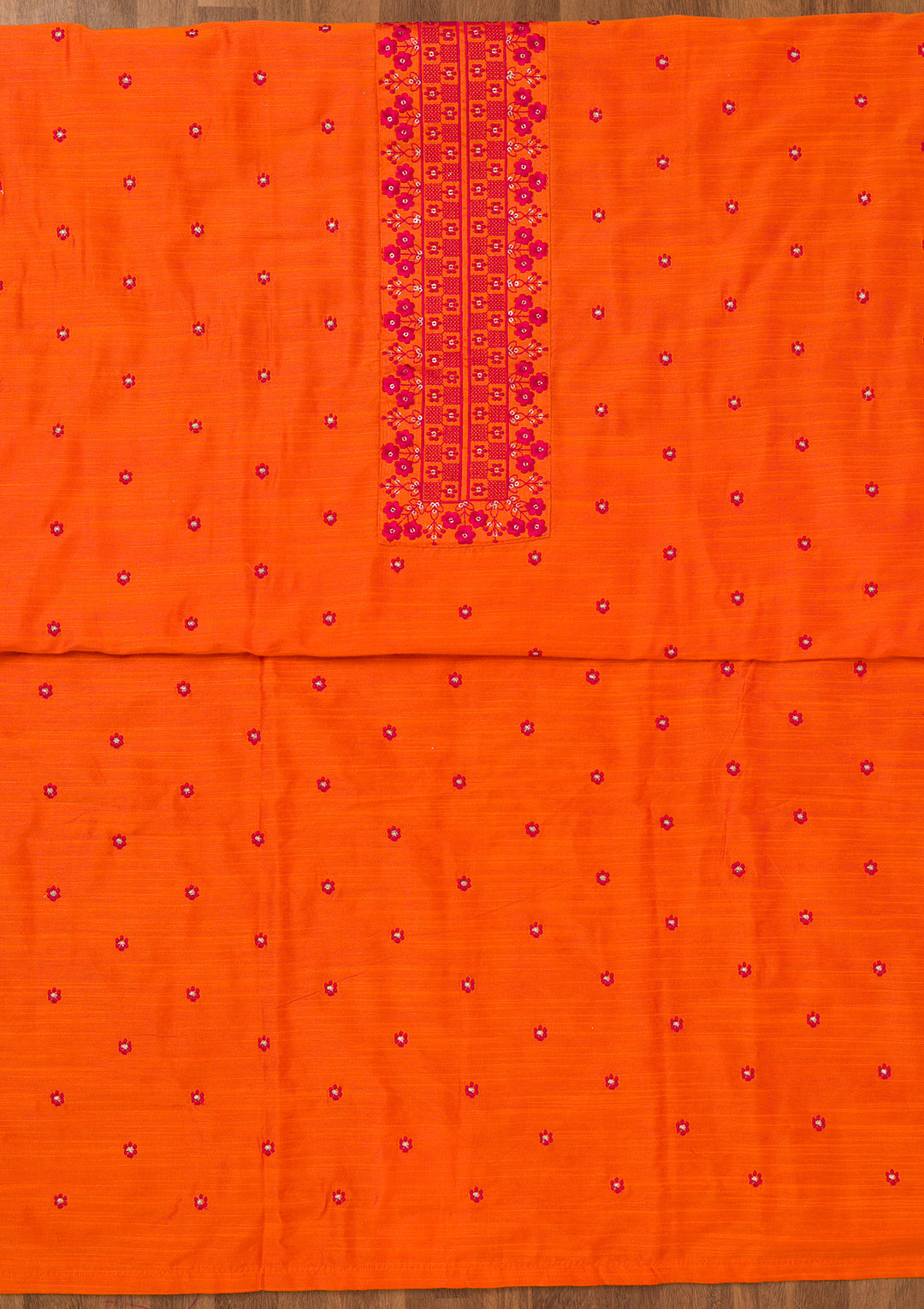 Orange Zariwork Art Silk Unstitched Salwar Suit
