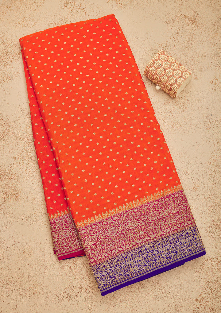 Orange Zariwork Art Silk Saree
