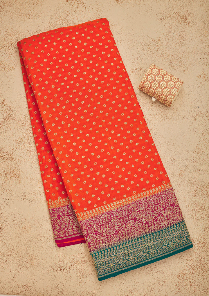 Orange Zariwork Art Silk Saree