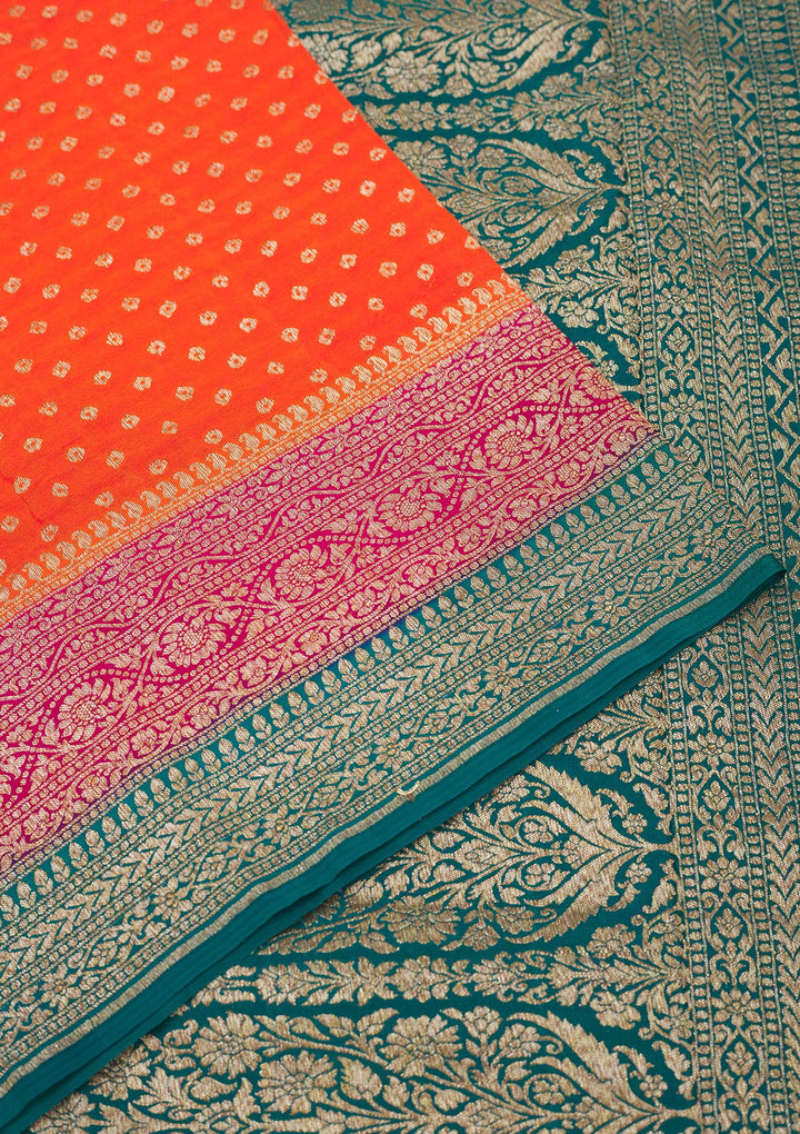 Orange Zariwork Art Silk Saree