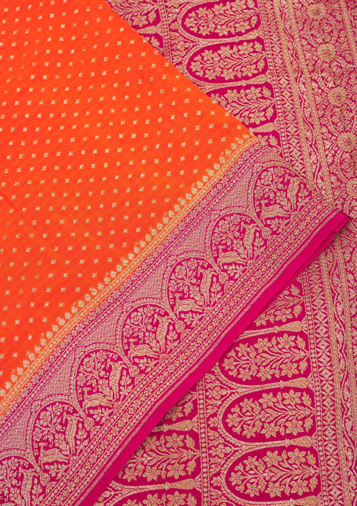 Orange Zariwork Art Silk Saree