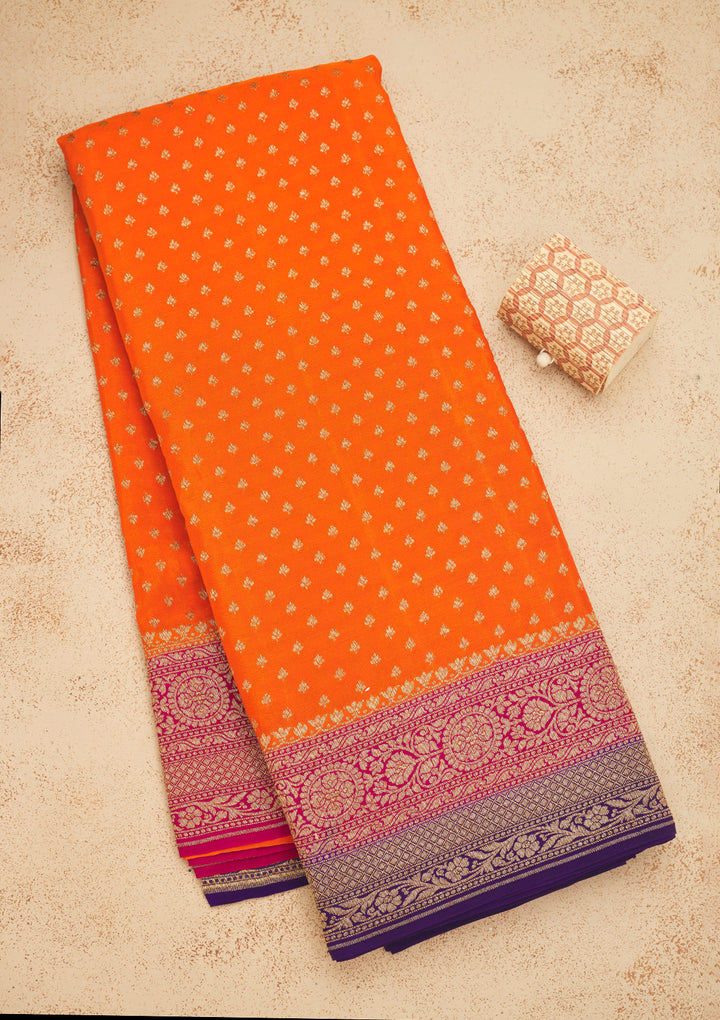 Orange Zariwork Art Silk Saree