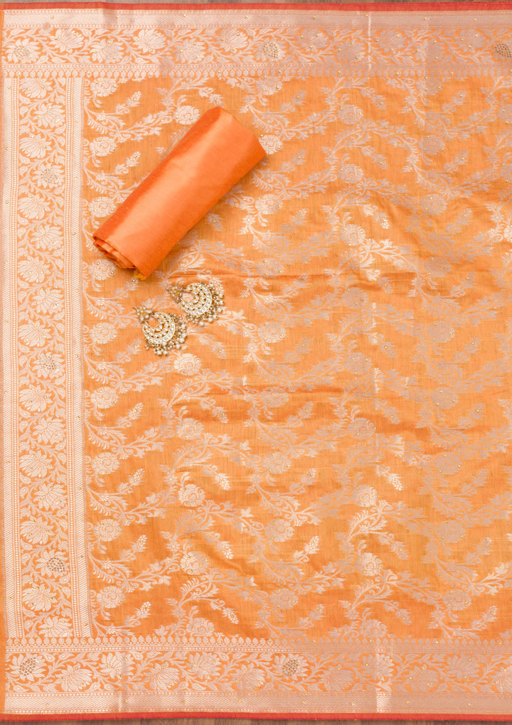 Orange Zariwork Banarasi Unstitched Salwar Suit