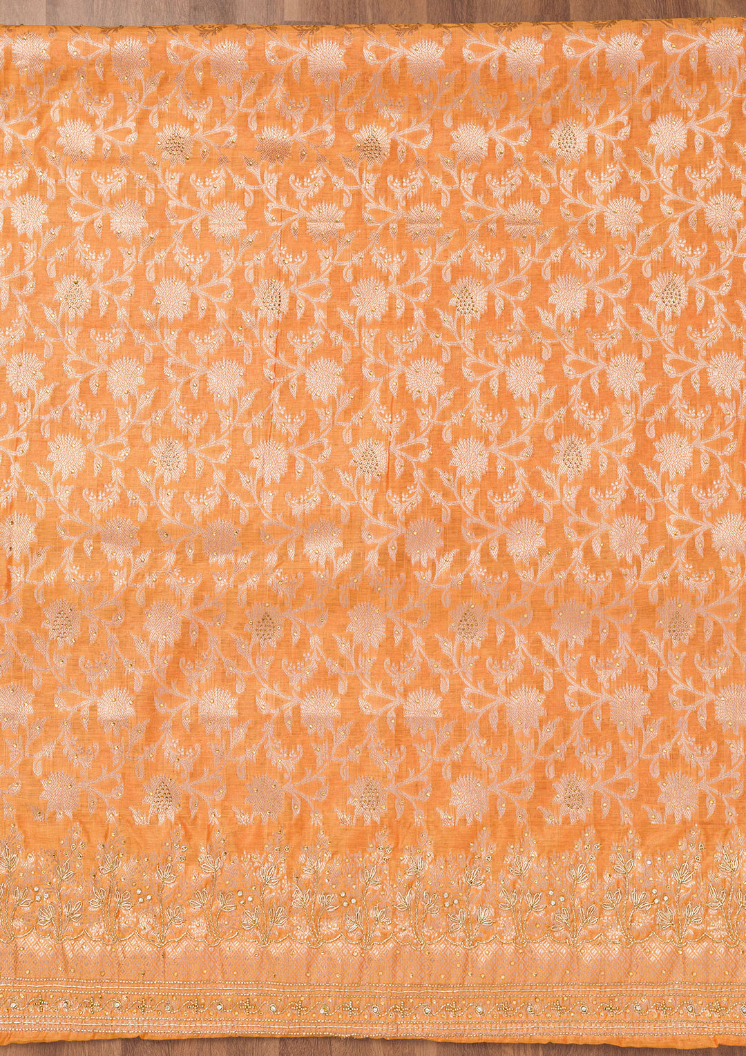 Orange Zariwork Banarasi Unstitched Salwar Suit