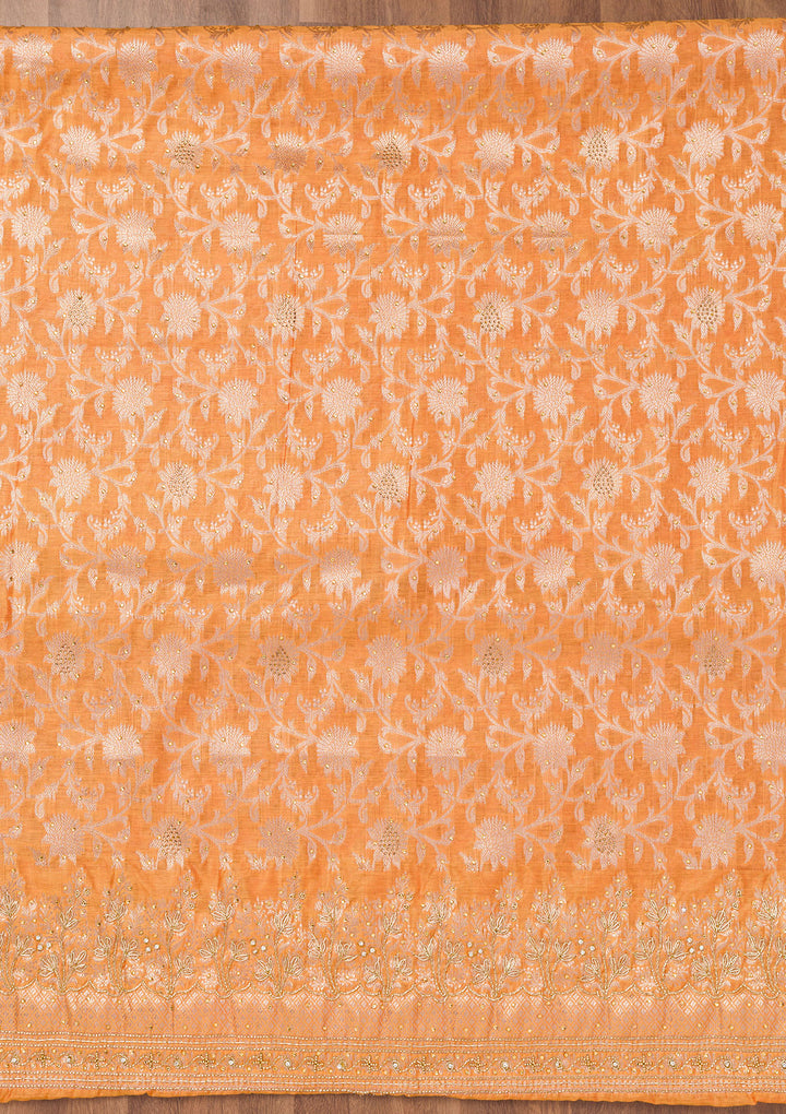 Orange Zariwork Banarasi Unstitched Salwar Suit