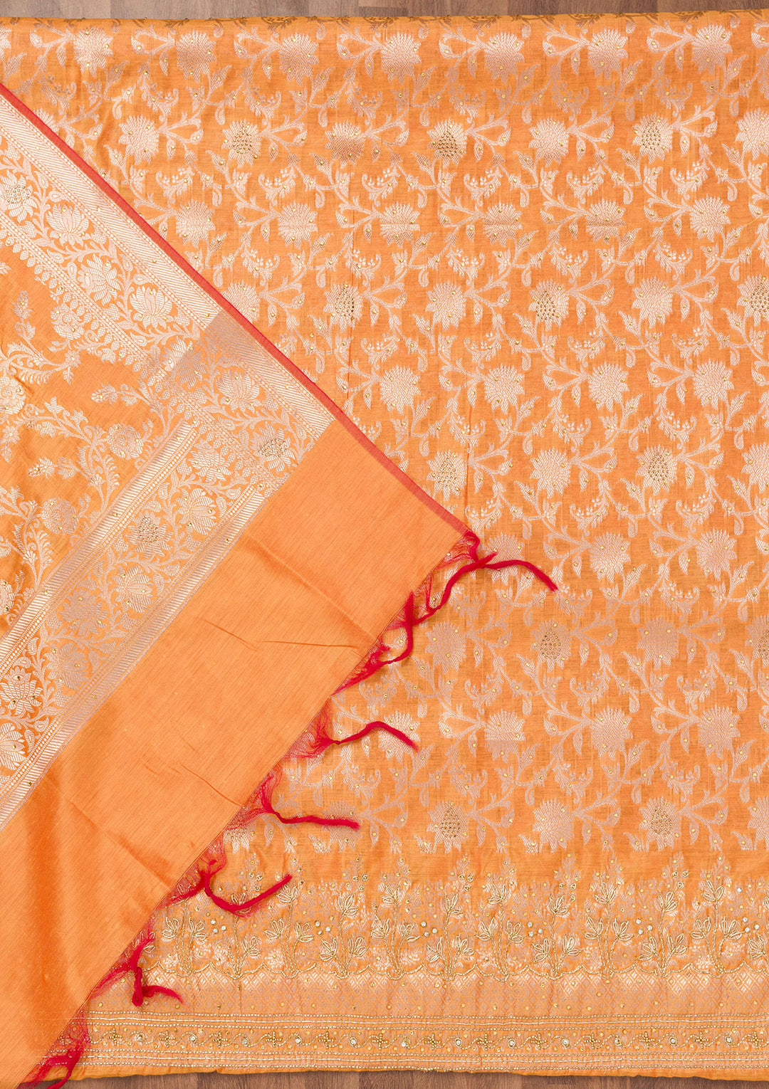 Orange Zariwork Banarasi Unstitched Salwar Suit
