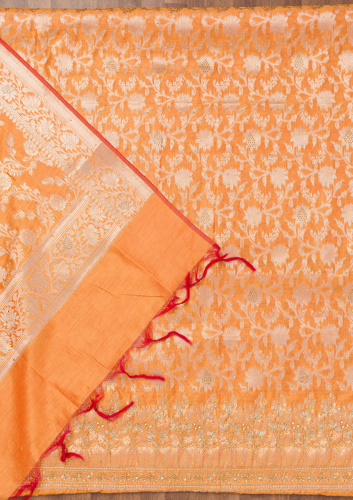 Orange Zariwork Banarasi Unstitched Salwar Suit