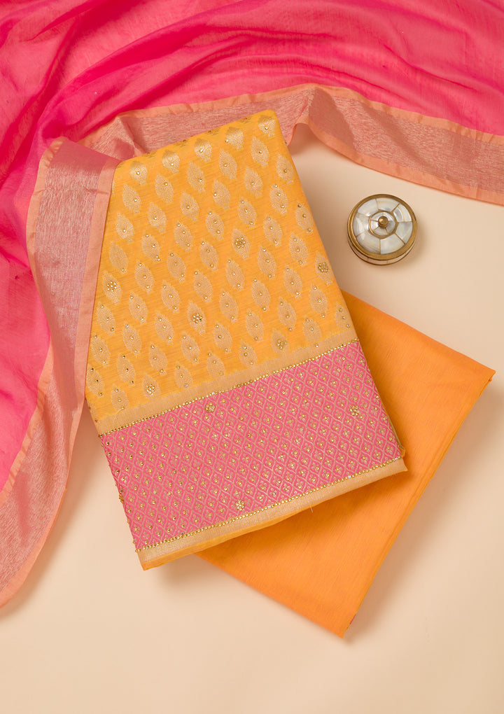 Yellow Zariwork Brocade Unstitched Salwar Suit
