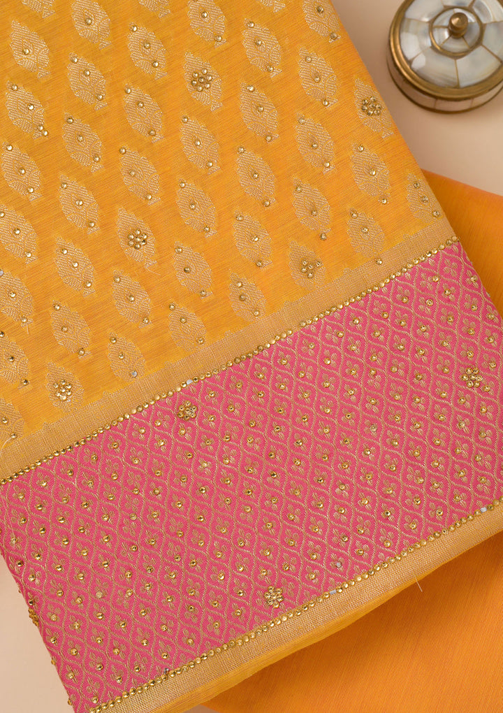 Yellow Zariwork Brocade Unstitched Salwar Suit
