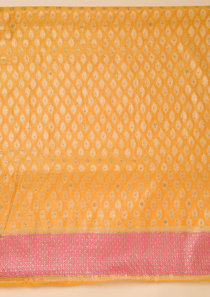 Yellow Zariwork Brocade Unstitched Salwar Suit