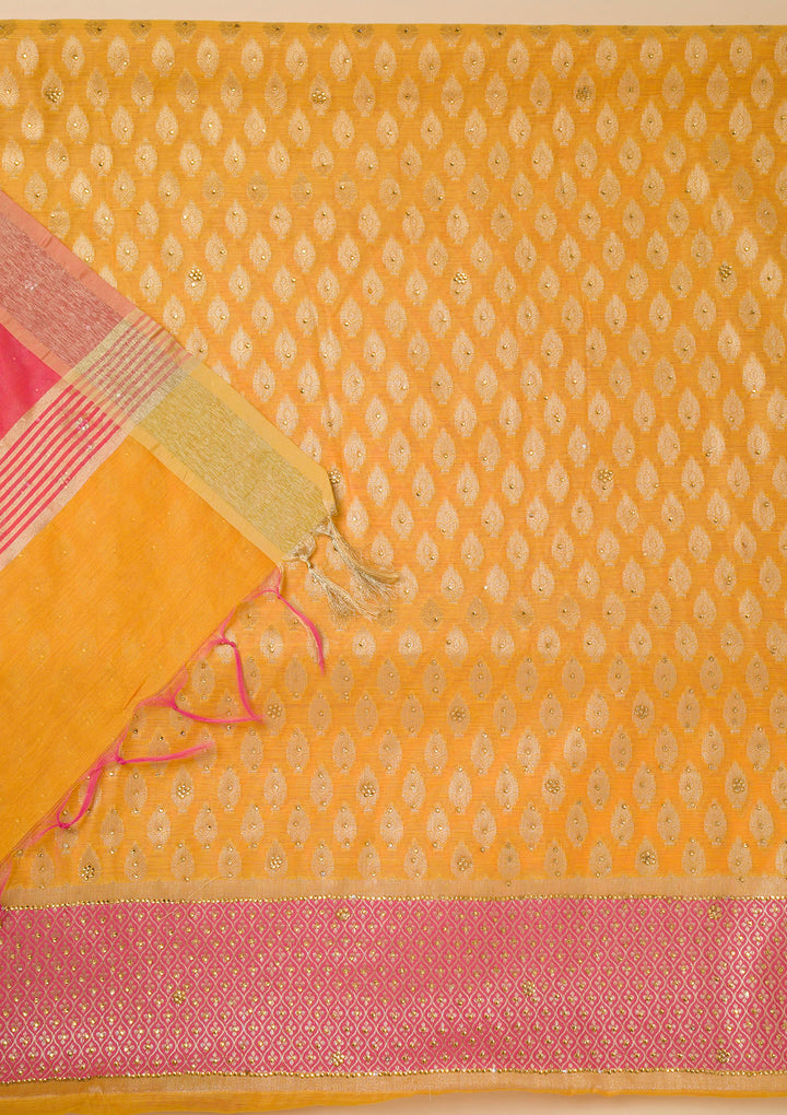 Yellow Zariwork Brocade Unstitched Salwar Suit